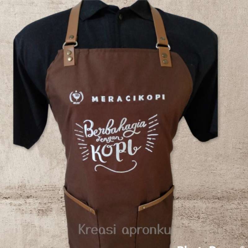 Jual Apron Custom Barista( Free Bordir Logo) - Cokelat Di Seller ...