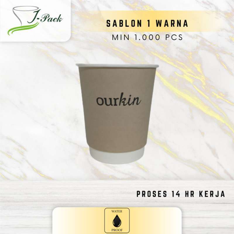 Jual Sablon 1 Warna + Paper Hot Cup Double Wall Kraft+tutup - Preorder ...