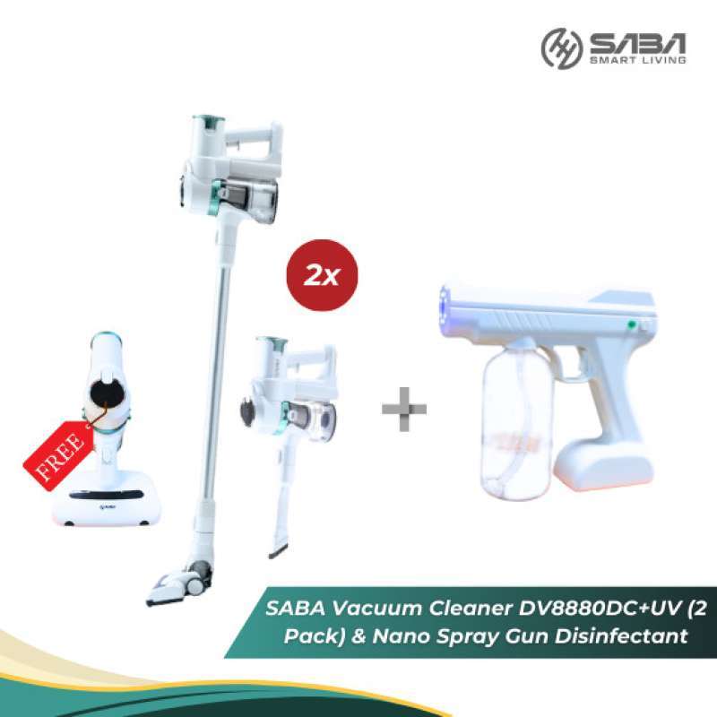 Promo Saba Vacuum Cleaner Dv8880dc+uv (2 Pack) & Nano Spray Gun Disinfectant Diskon 23 Di