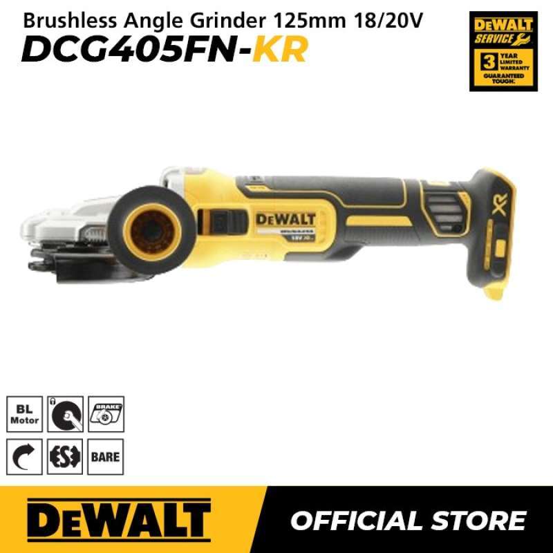 Dewalt Brushless Angle Grinder With Flat Head Gerinda Tangan Baterai  18/20V 125mm DCG405FN-KR