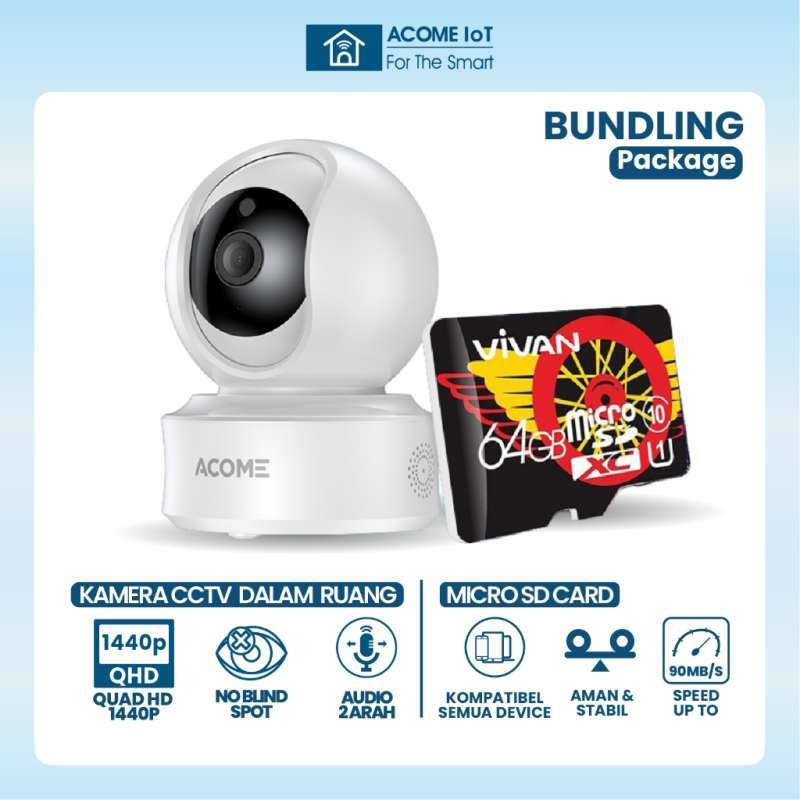 ACOME IoT APC03 Camera CCTV WiFi Indoor/outdoor No Blind Spot Arah Full  HD 1440P No Blind Spot Audio Arah