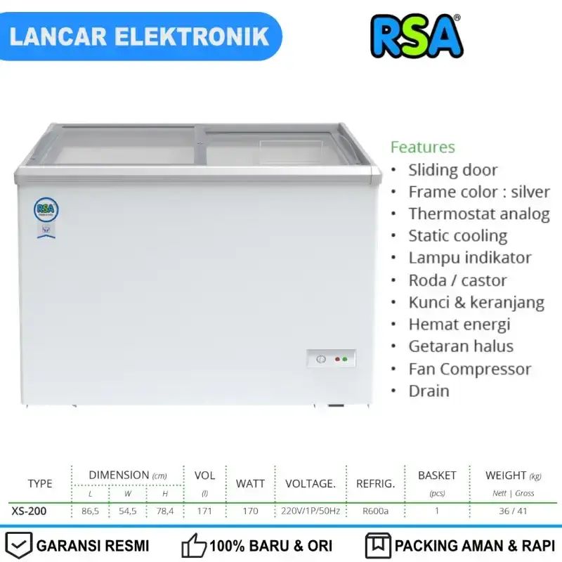 Freezer Merk Rsa Jual Freezer Sliding Flat Glass Rsa 200 / 171 Liter Xs-200 - Hemat ...