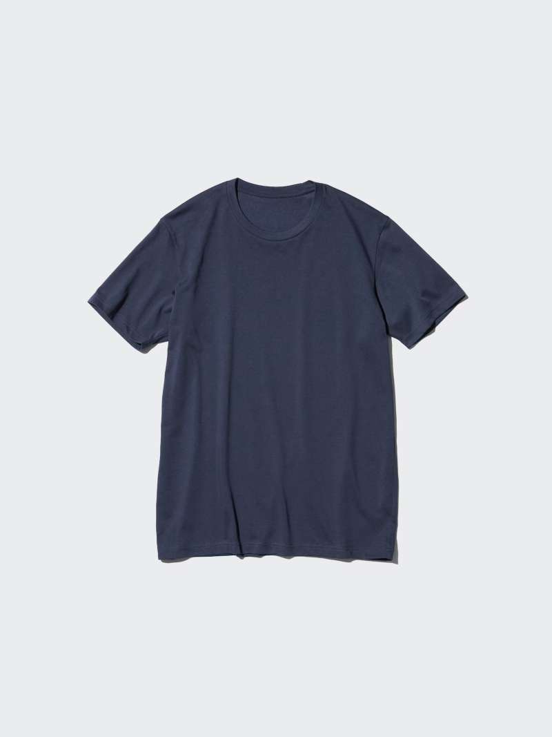 UNIQLO T-Shirt Pria Kaos Dry Color Warna Kerah Bulat Crew Neck Lengan  Pendek navy