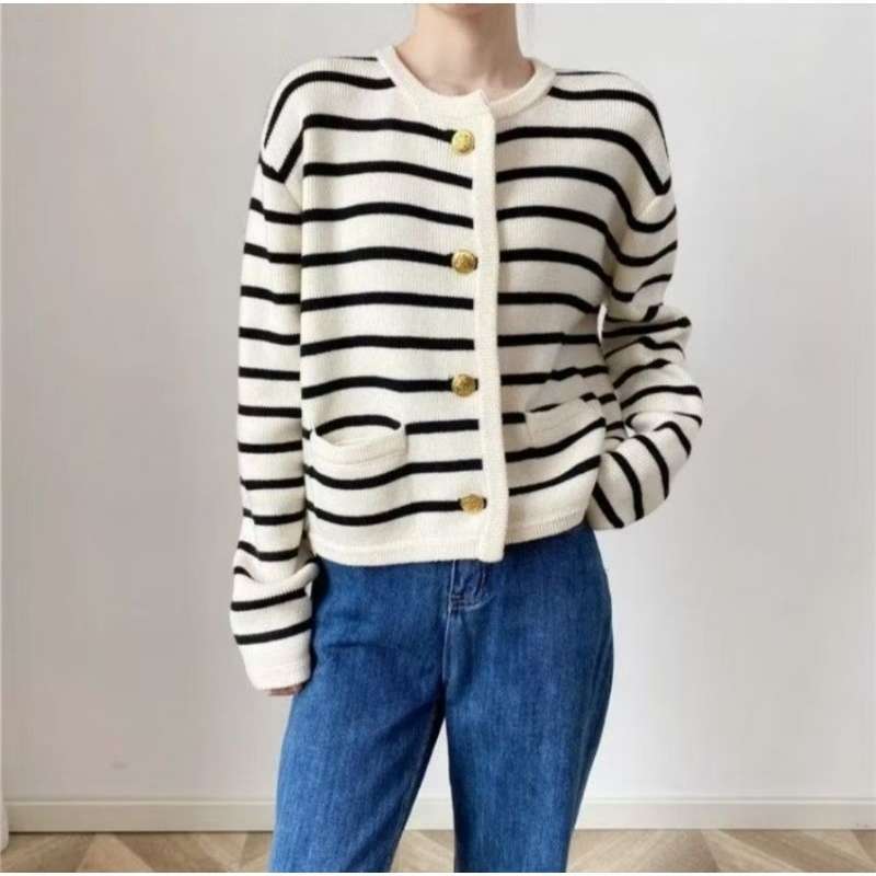 Promo Lalisa Cardy Knit -cardigan Stripe Wanita Bahan Rajut Tebal