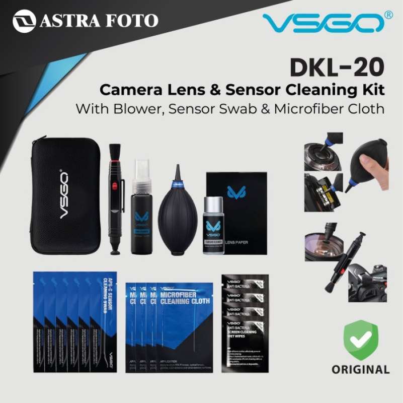 VSGO DKL-20 Camera Lens Sensor Cleaning Portable Kit for DSLR Cameras  LCD Cleaner With Blower Sensor Swab Microfiber Cloth