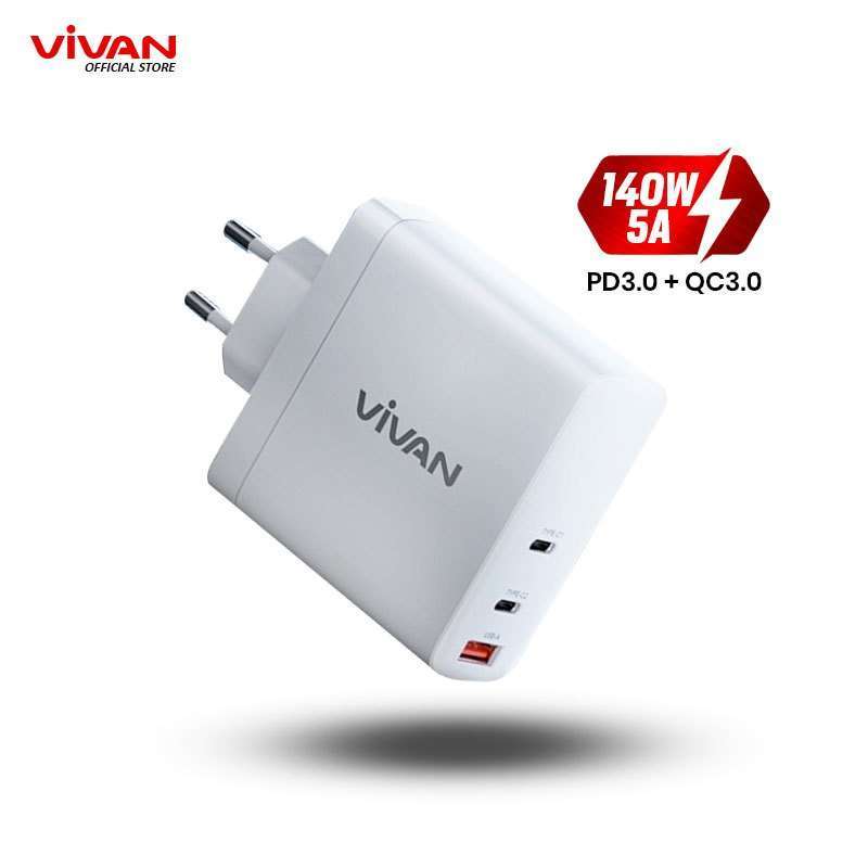VIVAN Charger GaN04 Fastcharging 140W 5A Output PD QC Port Quick Charge  Support Notebook iPhone 13-Garansi Resmi