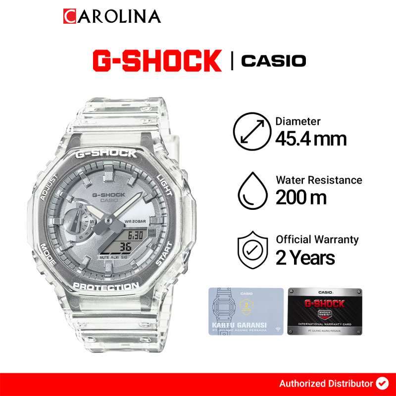 Jam Tangan Pria Casio G-Shock Bright Metalic Series GA-2100BM-7A8 CasiOak  Silver Digital Analog Dial Transparent Resin Band