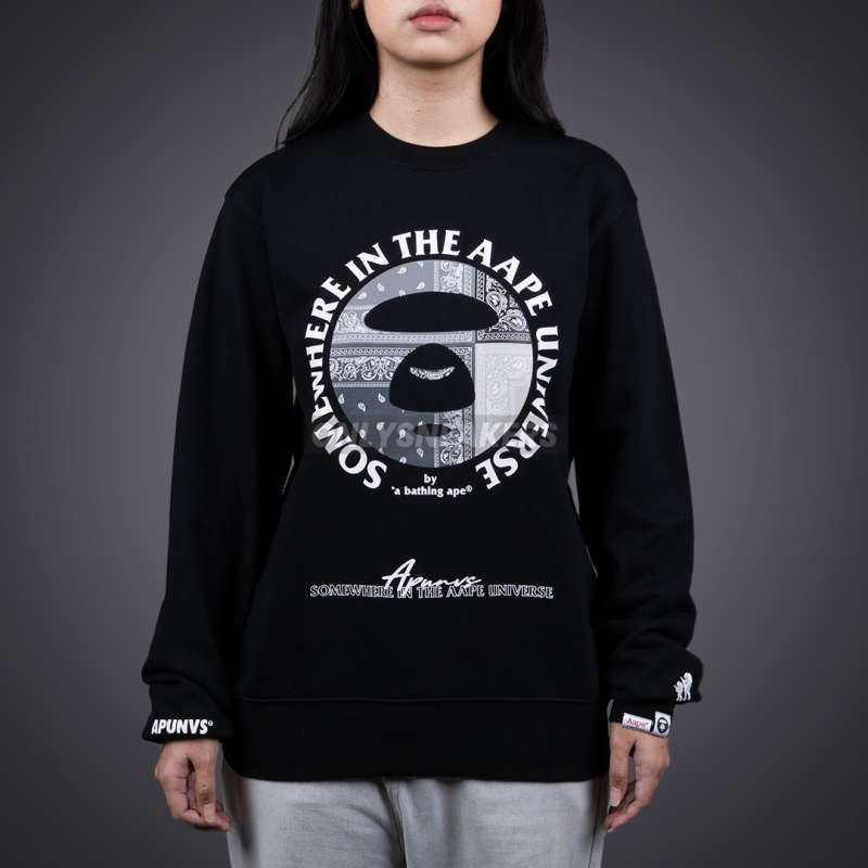AAPE BANDANA MOON FACE CREW BLACK SWEATSHIRT