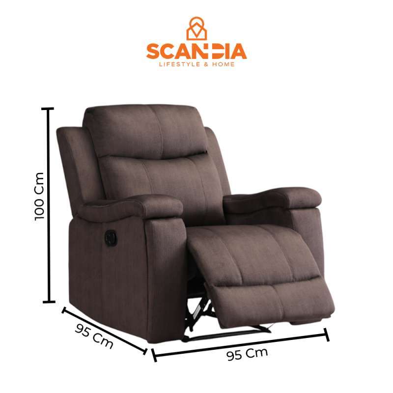 SCANDIA Sofa Recliner Seater Zio With Cup Holder 95x95x100Cm Brown