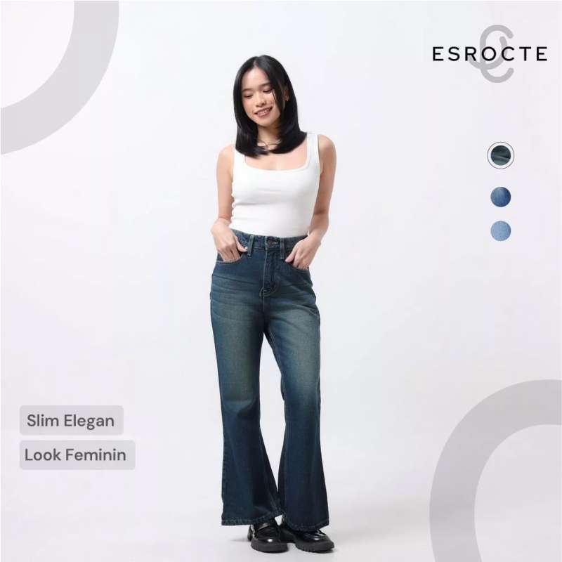 Jual Esrocte Asha Pants Celana Cutbray Jeans High-waist Wanita