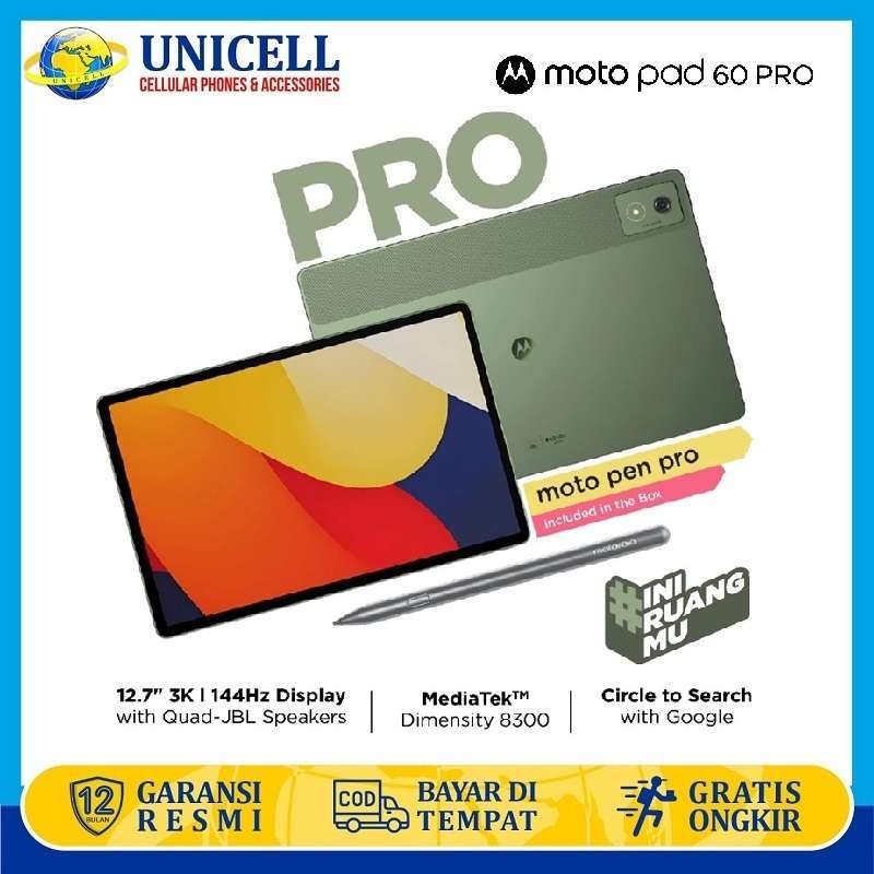 Tablet Motopad 60 Pro 12.7 Inci 3K 144Hz dengan RAM 8GB dan Penyimpanan 256GB, Dilengkapi JBL Dolby Atmos dan Moto Pen Pro untuk Pengguna Kreatif