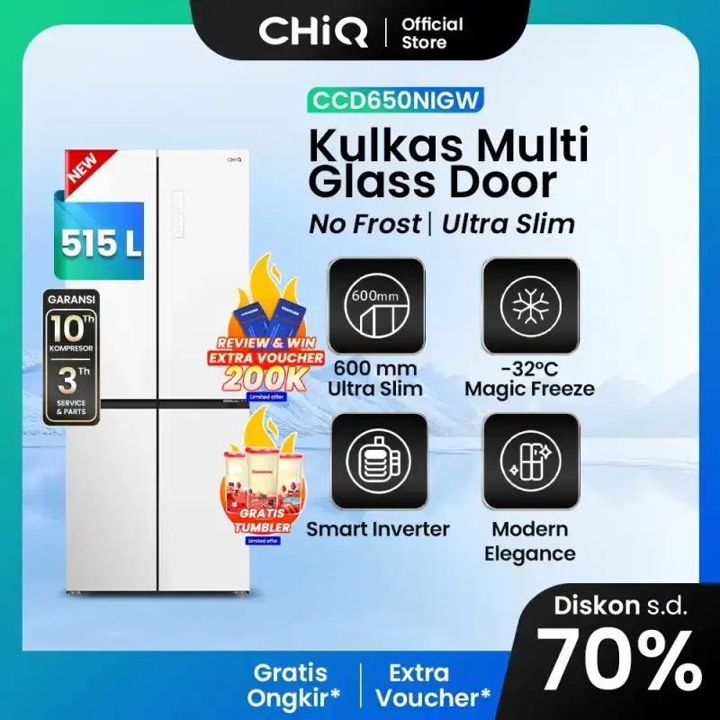 Promo [new Launch] Chiq 515l Kulkas Pintu Kaca Inverter Refrigerator ...