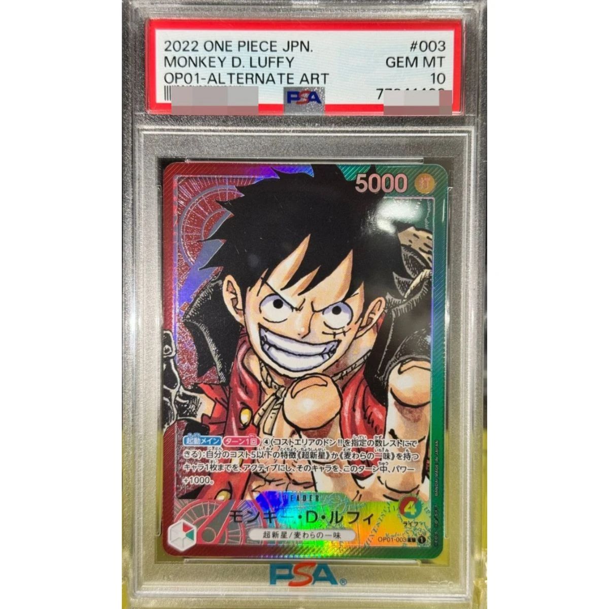 Jual One Piece Card Psa 10 Monkey D Luffy L-p Op01-003 Booster 