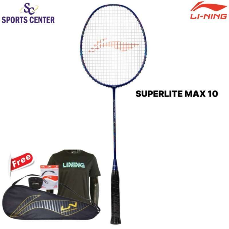 Promo New Full Set Raket Badminton Lining Superlite Max 10 Navy Silver