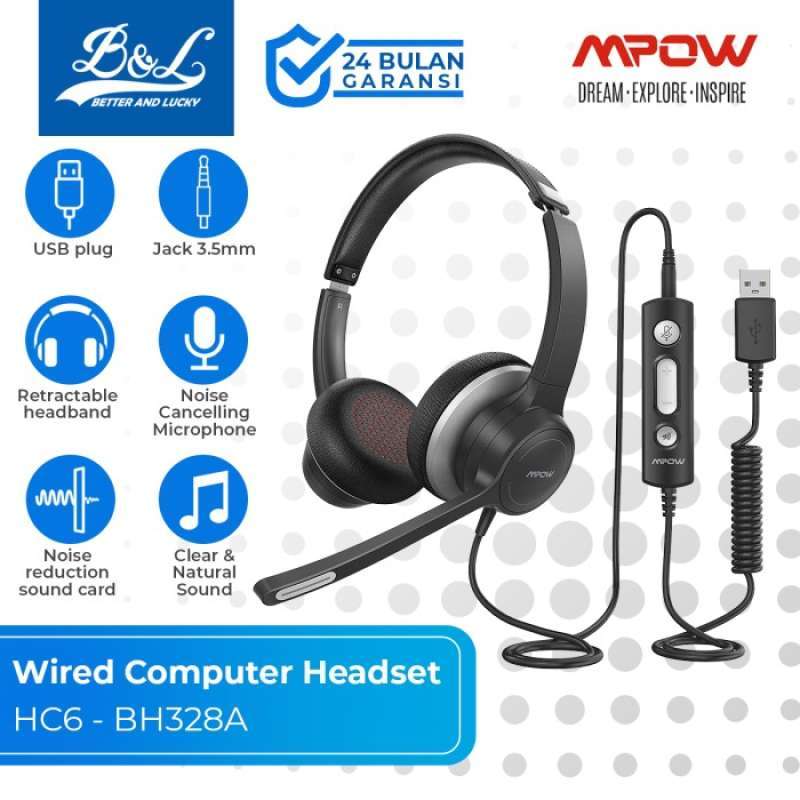 Promo Mpow Hc6 Wired Usb Computer Headset For Work & Business Diskon 24