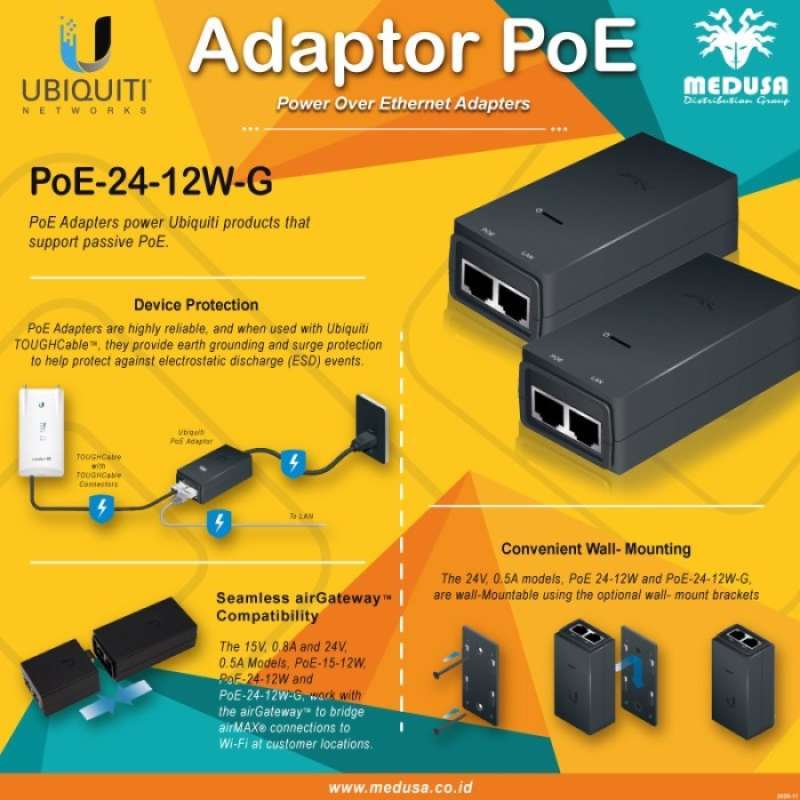 Promo POE Injector Ubiquity POE-24-12W-G PoE 24V DC 12W Gigabit +Kabel ...