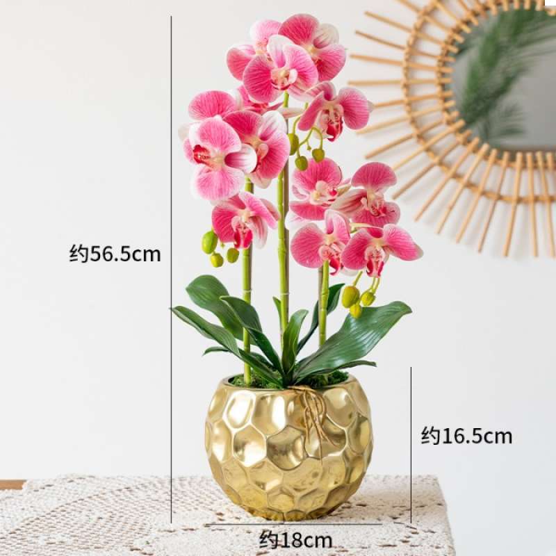 Promo Pajangan Bunga Anggrek Artificial Palsu Orchid Flower Vase Gold 3
