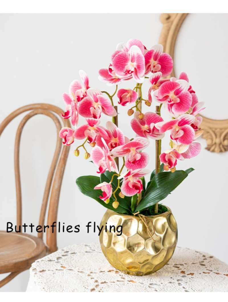 Promo Pajangan Bunga Anggrek Artificial Palsu Orchid Flower Vase Gold 3