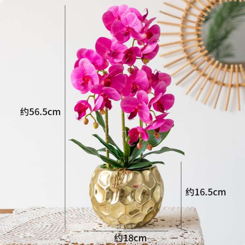 Promo Pajangan Bunga Anggrek Artificial Palsu Orchid Flower Vase Gold 3