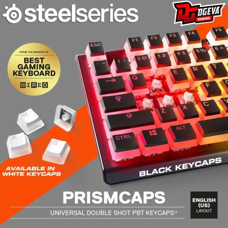 SteelSeries PrismCaps Touches Pudding PBT - Set Clavier Mécanique Double Shot Noir/Blanc