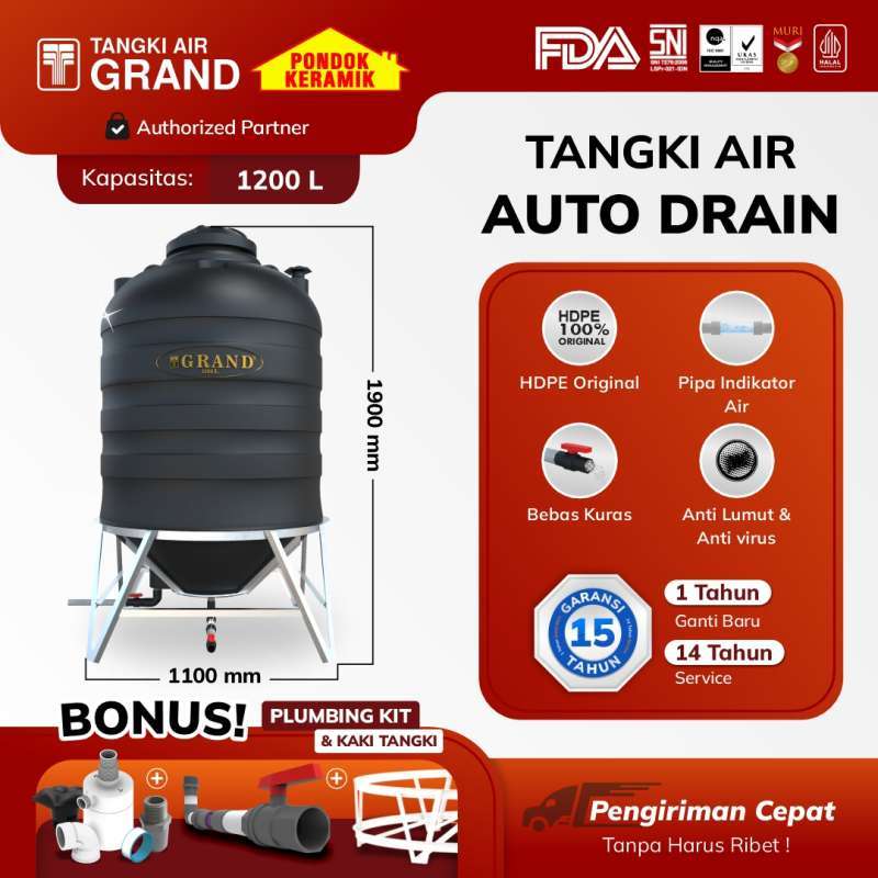 Jual Tangki Toren Tandon Air Auto Drain 1.200 Liter Bebas Kuras di ...