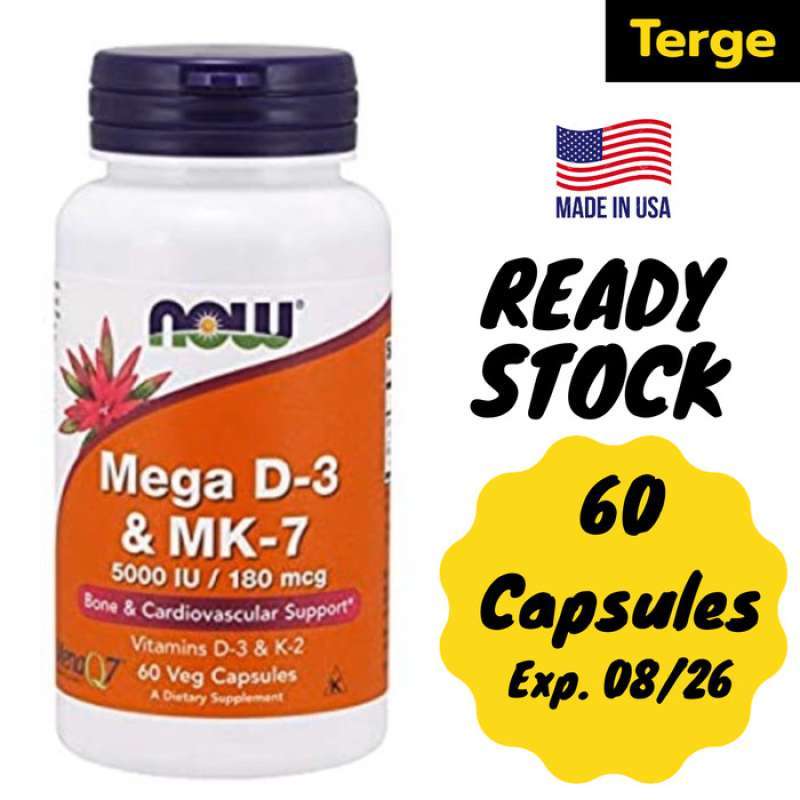 Promo Vitamin D Now Mega D3 5000 IU MK7 180 mcg 60 veg capsules Diskon ...