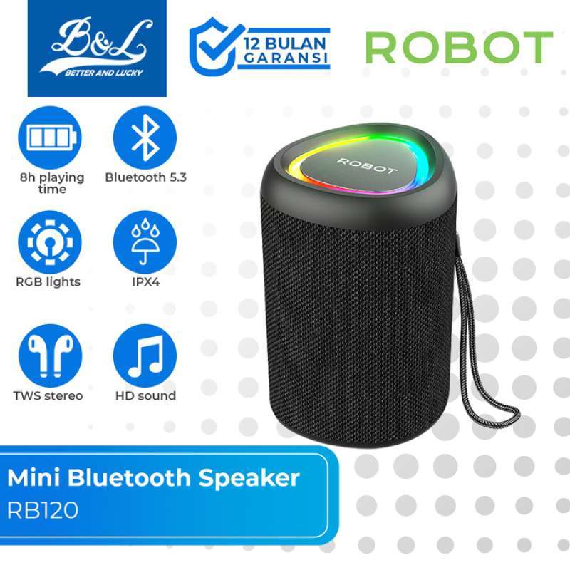 ROBOT RB120 Mini Bluetooth 5.3 Wireless Speaker with RGB Lights, IPX4 Water Resistance, and Interconnectivity for Stereo Sound, Perfect for On-the-Go Music Lovers