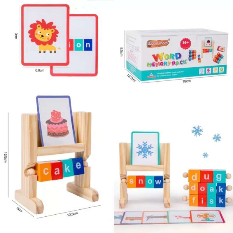 Promo Wooden Block Spelling Game Matching Letter Flash Card Belajar ...