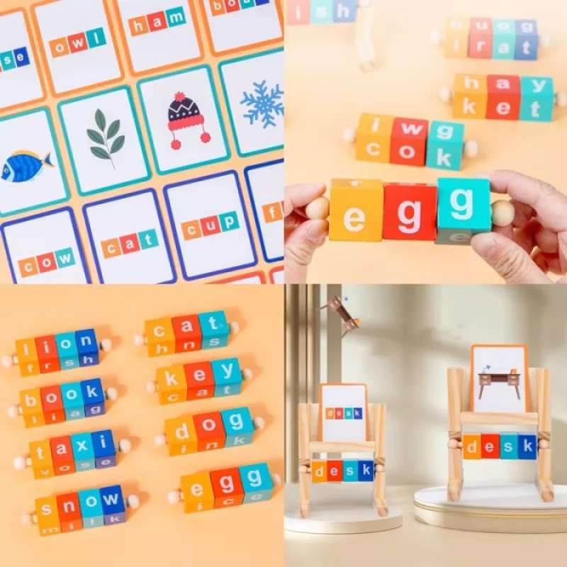 Promo Wooden Block Spelling Game Matching Letter Flash Card Belajar ...