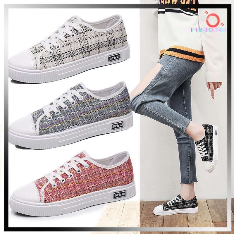 Sepatu Kanvas Wanita Korea Fashion Import Casual Sport Flat Plaid Canvas  Shoes JOFSH109