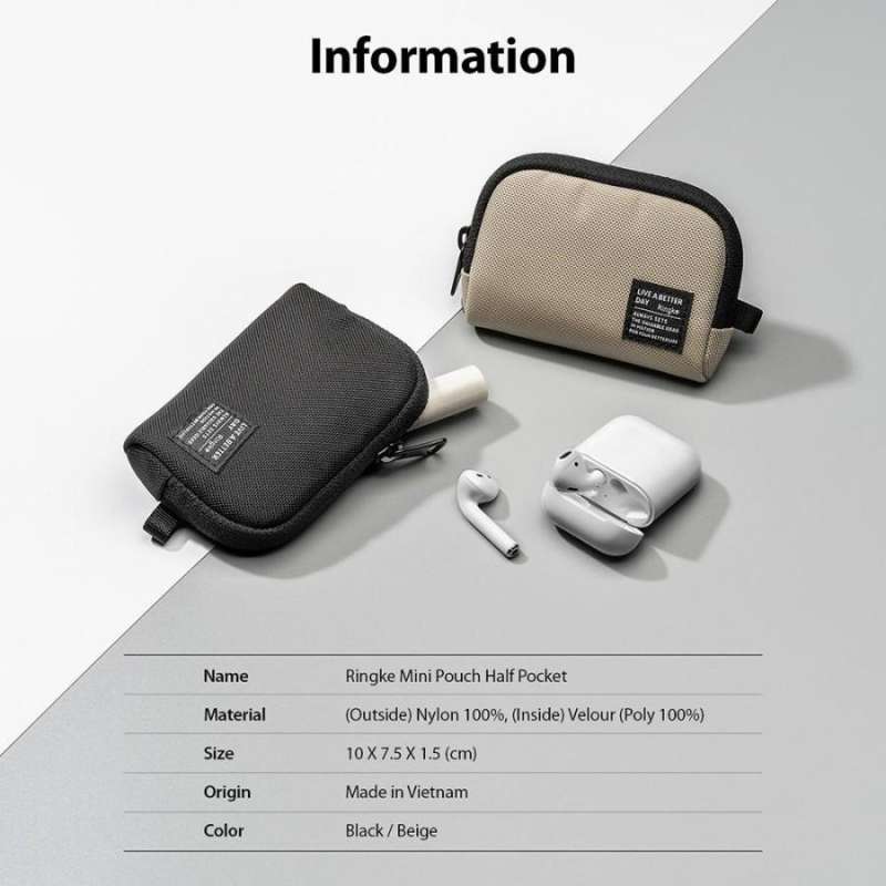 Case Airpods / Mini Pouch Cable Ringke Half Pocket Card Slot Nylon Bag