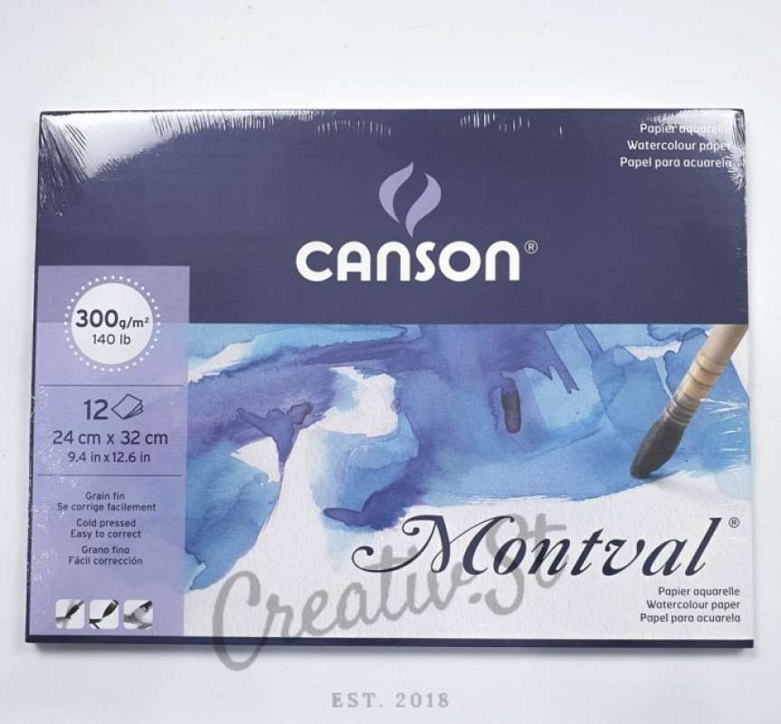 Papier Technique Humide Bloc Aquarelle Canson Montval - 12 Feuilles A4 300g/m² Grain Fin Papier Techniques Humides étude