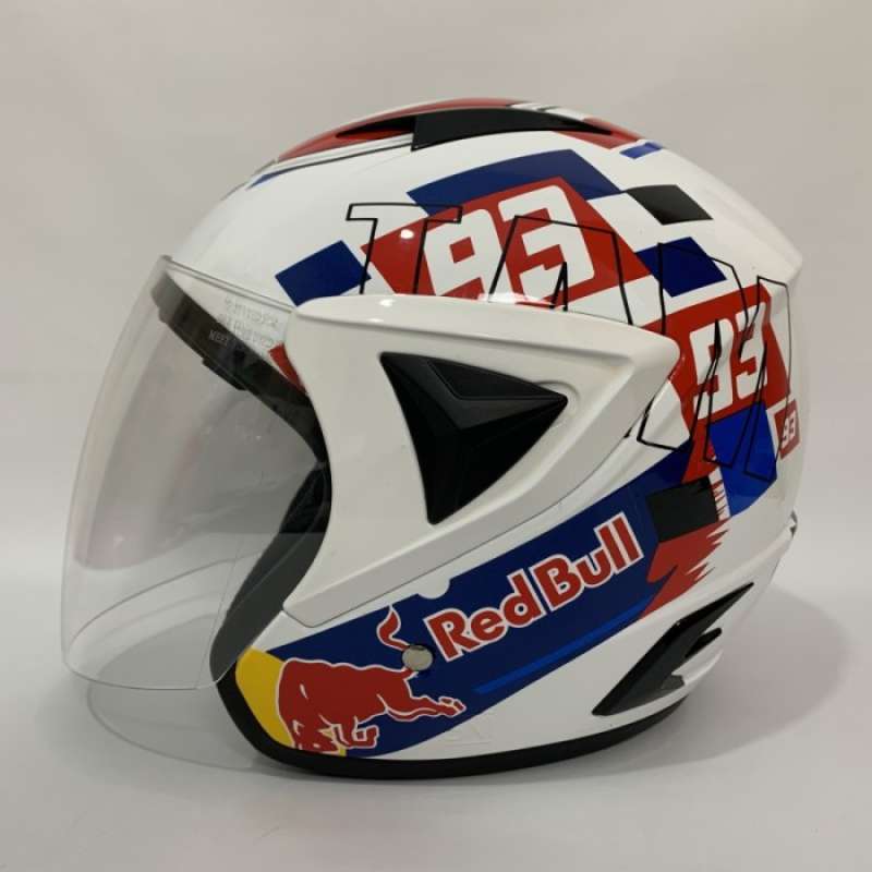 Promo Helm Jp 13 Redbull 93 (biru) Putih Glossy Kaca Pelangi/iridium
