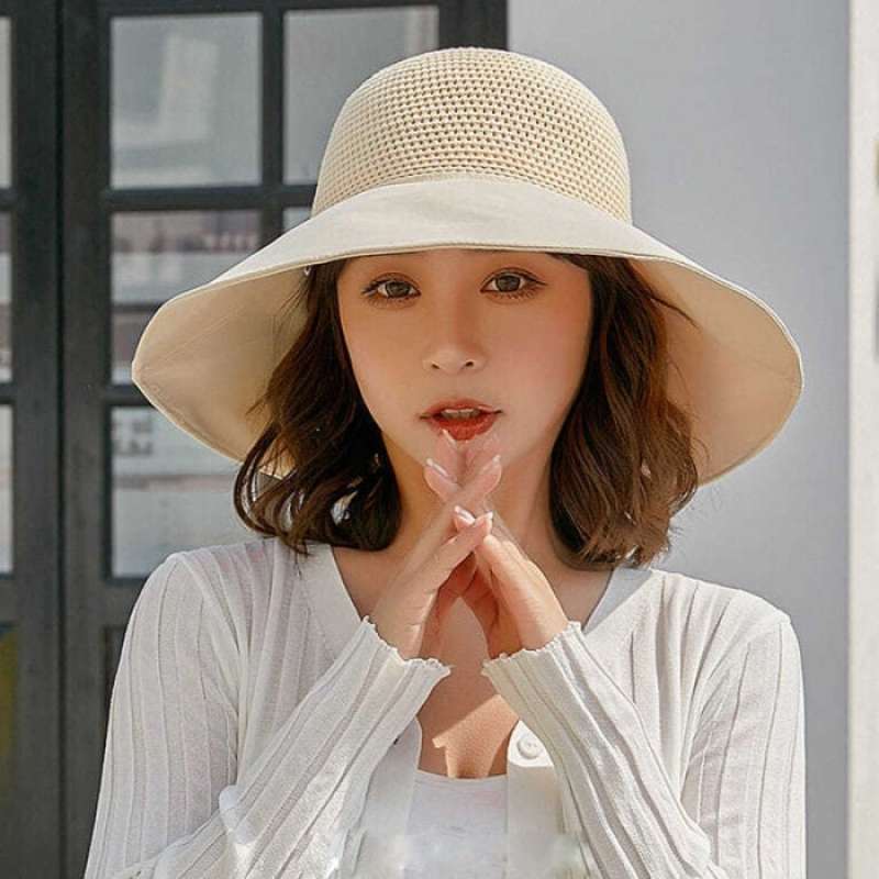 Topi Bucket Rajut Jual Topi Bucket Hat Pantai Wanita Korea Setengah Rajut Jaring Pita Zz ...