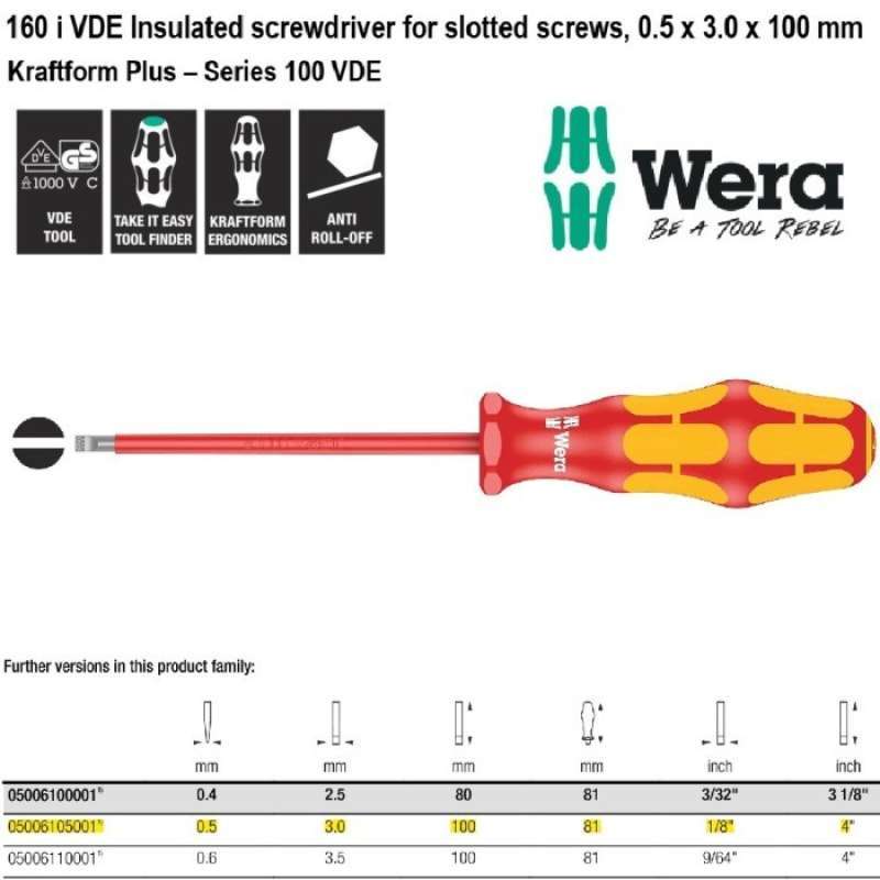Wera VDE Insulated Screwdriver 0.6x3.5x100mm | Camden Tools