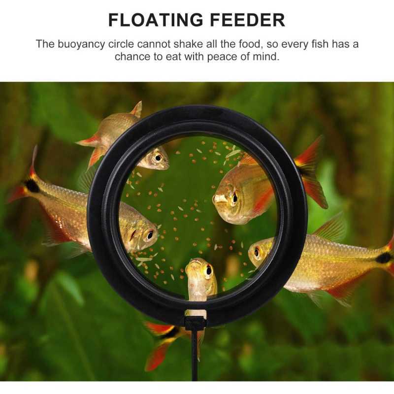 Fish Ring Feeder, Plastic Aquarium Floating Feeding Ring Convenient Food Prevention With Strong Suction Cup For Feeding Flake Foods Blue Black