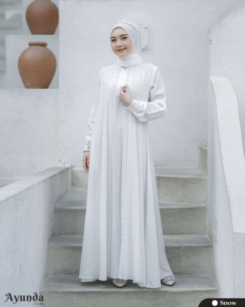 Jual Gamis Putih Wanita Gamis Muslimah Putih Umroh Payet Mutiara
