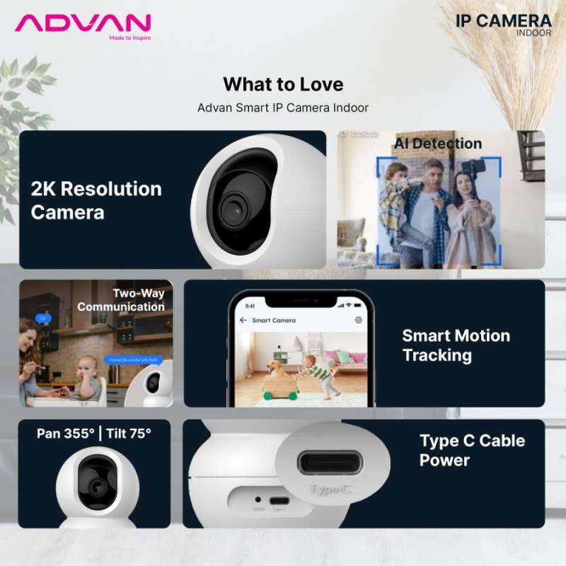 Promo Advan Smart Ip Camera Wireless Ipcam Id3 Kamera Cctv Wifi 3mp 2k ...