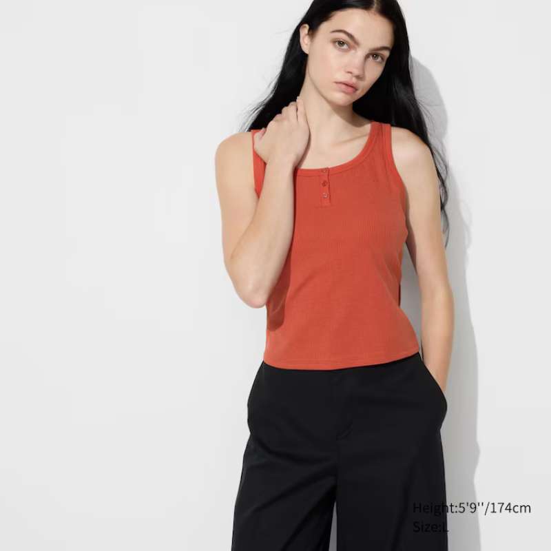 Uniqlo Red Bra Tops WOMEN'S RIBBED CROPPED BRA TOP (TANK TOP