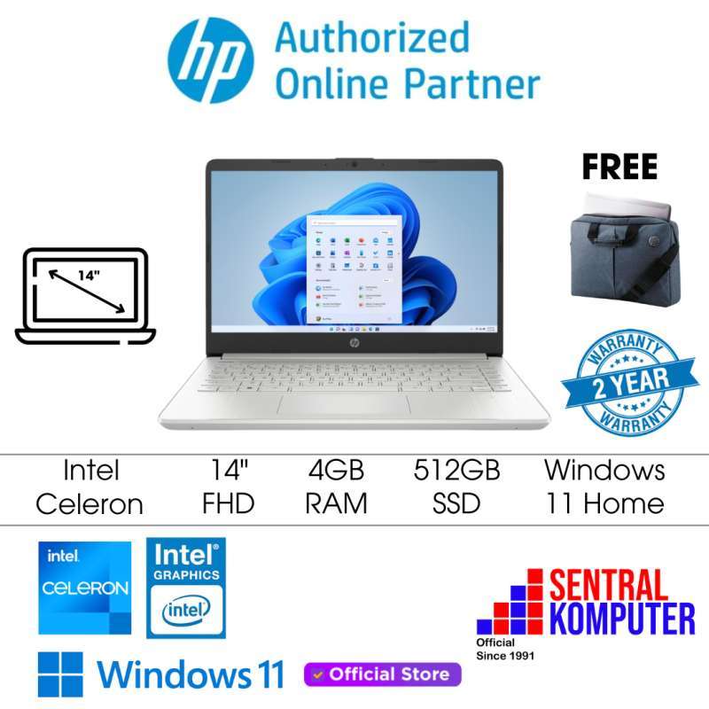 Laptop HP 14S-DQ3125TU untuk Pelajar dengan Prosesor Intel Celeron N4500, Layar 14 Inci, dan SSD 512GB. Dilengkapi RAM 4GB untuk Setiap Kebutuhan Harian