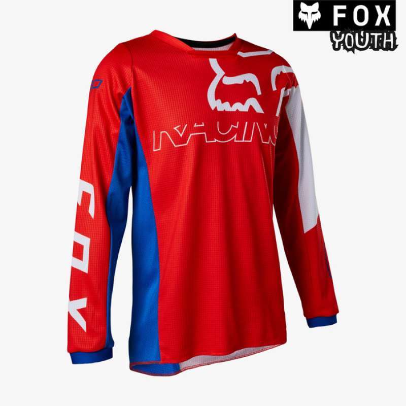 FOX Racing Youth 180 Skew Jersey MX Dirt Bike Apparel Motocross Junior  [White/Red/Blue]