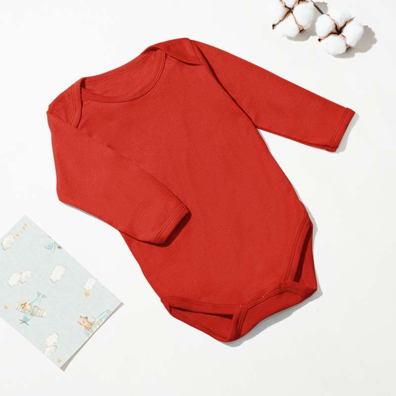 Nice Kids Long Sleeve Bodysuit New Color (Baju Bayi Bodysuit One  Piece Jumper Romper Bayi) Red 0-6 bulan