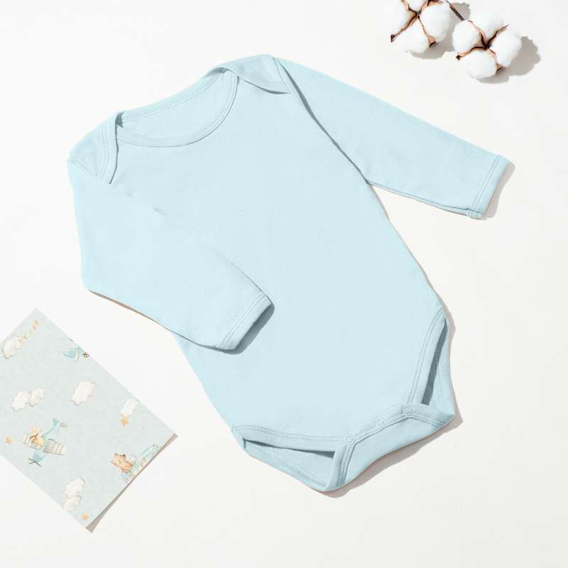 Nice Kids Long Sleeve Bodysuit New Color (Baju Bayi Bodysuit One  Piece Jumper Romper Bayi) Sky Blue 0-6 bulan