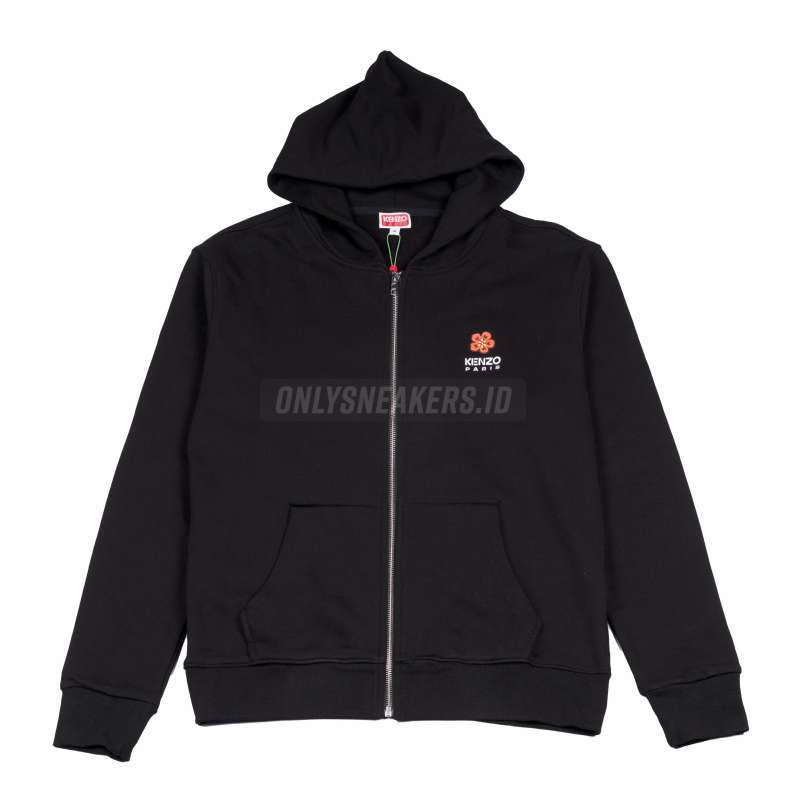KENZO BOKE FLOWER EMBROIDERED CREST FULL ZIP BLACK HOODIE 100 AUTHENTIC