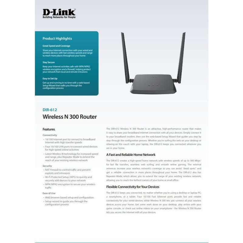 Modem router kabel D-Link DIR-612 Wireless N300 Router dlink wifi