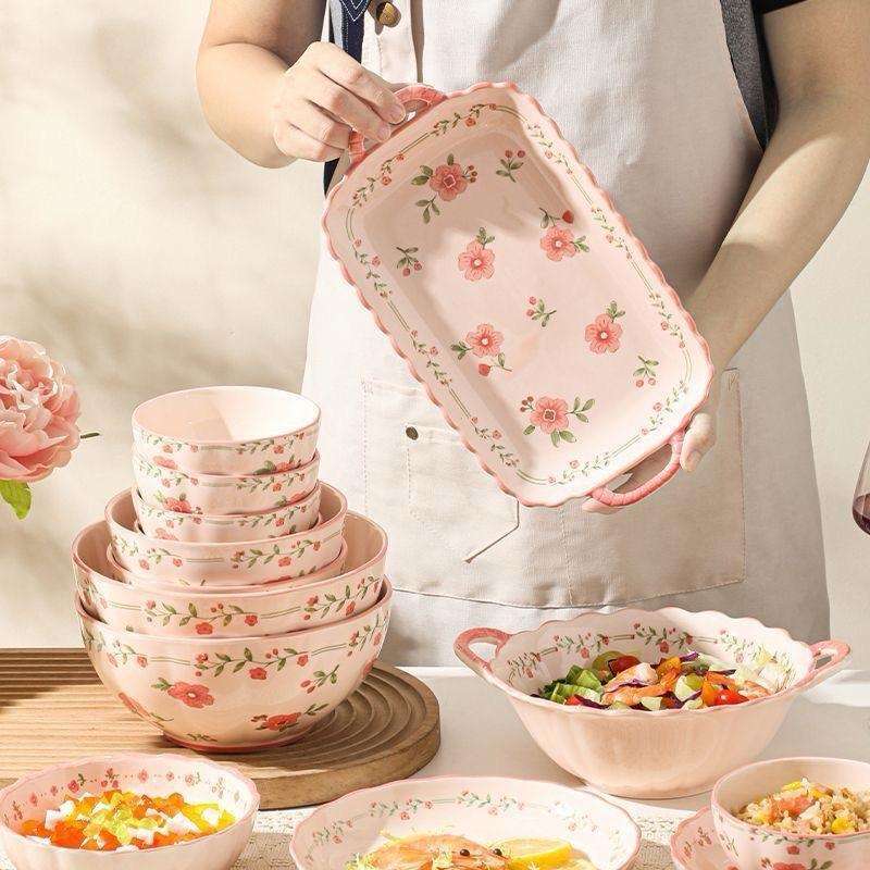 Set Makan Keramik Jepang Pink Blossom