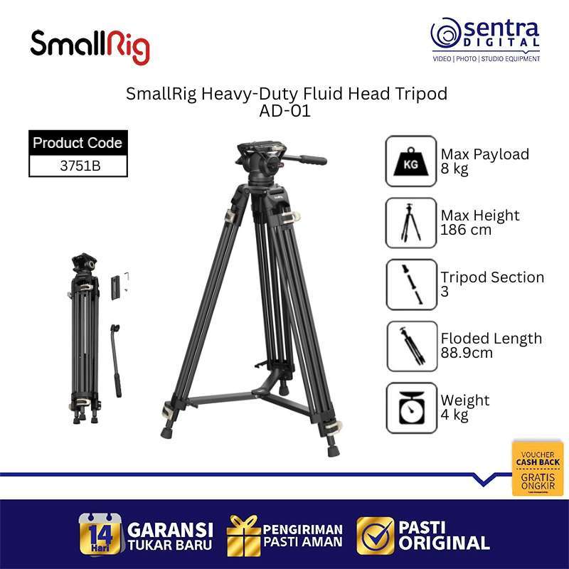 Jual Smallrig Tripod Ad-01 3751b Heavy-duty Fluid Head Di Seller