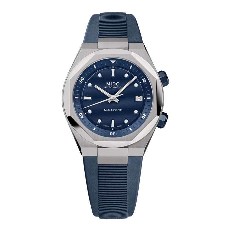 Jam Tangan Pria MIDO Multifort Two Crowns Octagonal  Blue Dial Blue Rubber Strap