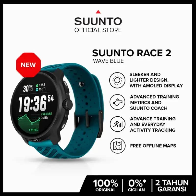 Suunto Race Wave Blue AMOLED Sports Watch with Offline Maps and GPS  Training Navigation