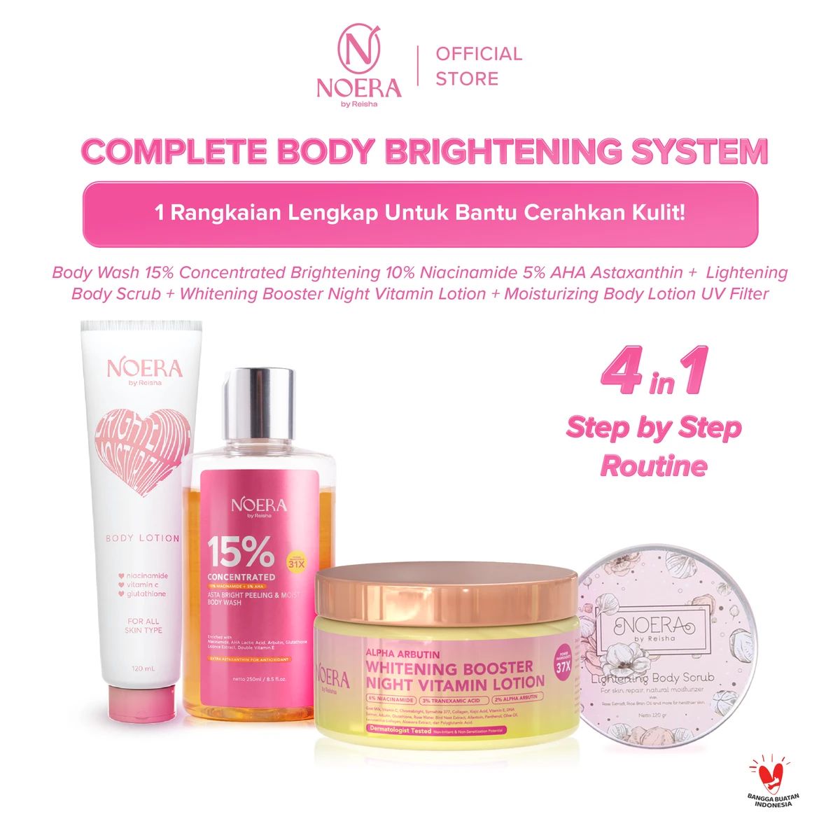 Promo Noera Complete Body Brightening Set | Sabun Cair Dosting | Body Scrub | Hb Dosting Kuning | Lotion Uv Filter Diskon 22% Di Seller Noera By Reisha ID Flagship Store - Soreang, Kab. Bandung